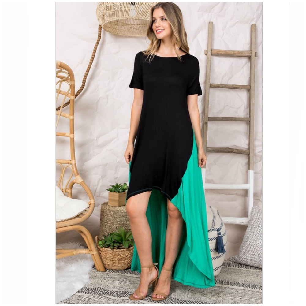 3 pack black - green high low maxi dress